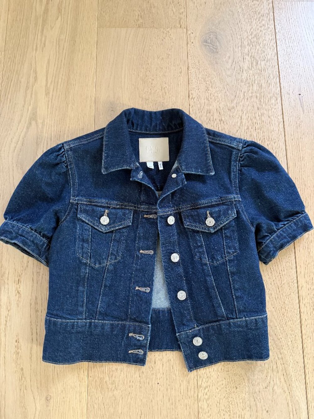 PAIGE= XS- Kendra Short Puff Sleeve Denim Jacket- Like New- INDIGO